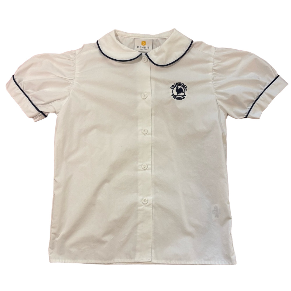 Primrose Schools Classic White Kids Button Up Blouses with Navy Trim - Picture 2 of 11
